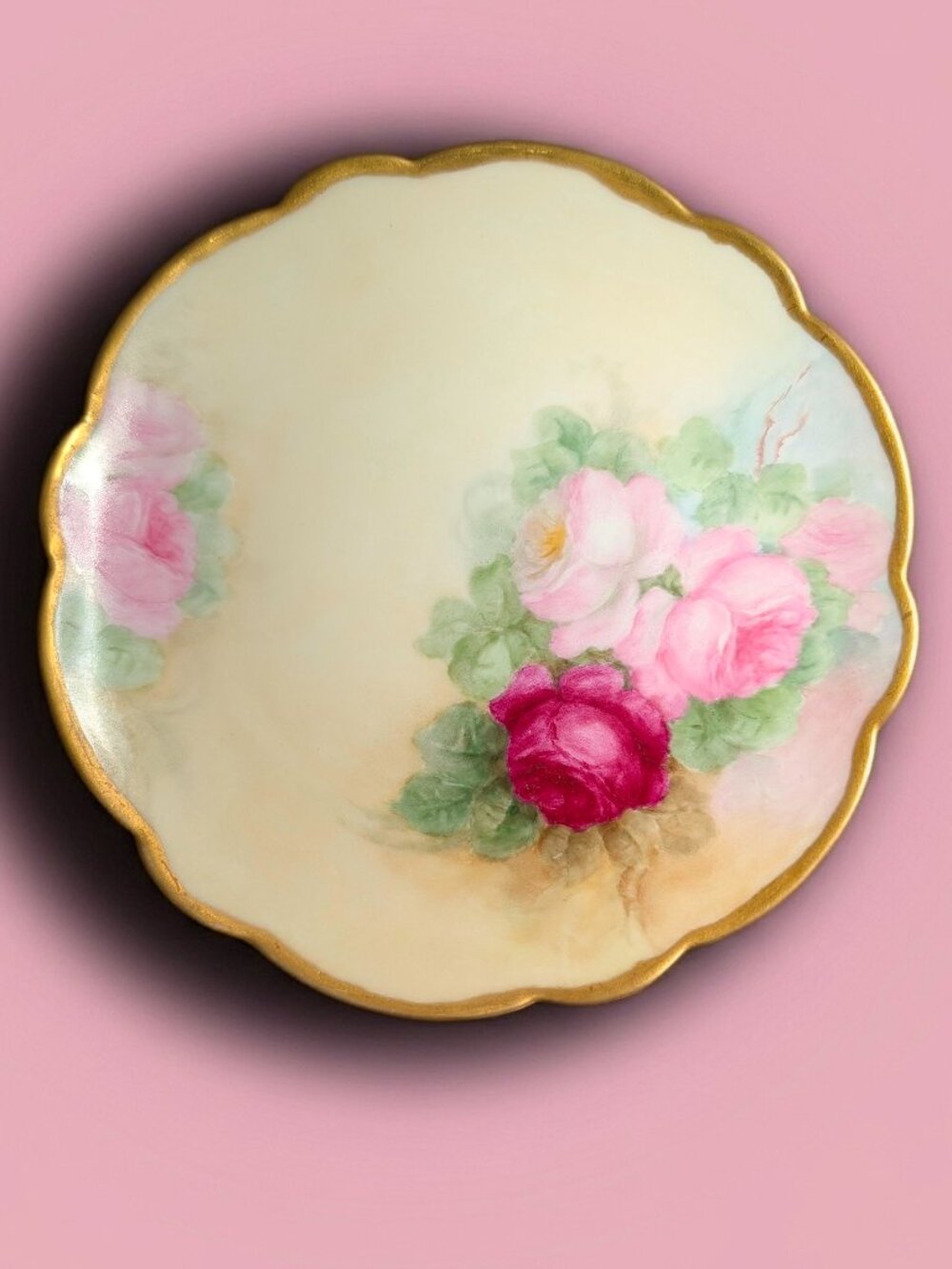 Vintage Limoges France Hand Painted Floral Scalloped 7.5" Plate